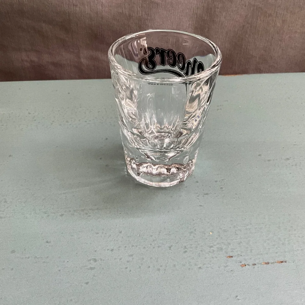 Cheers Boston Shot Glass Clear Black Logo Fluted Base Souvenir Barware